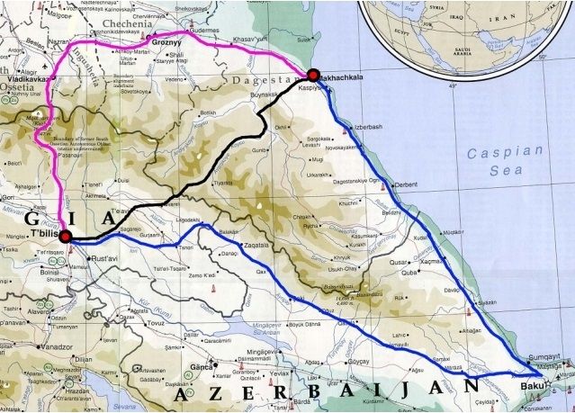 შავი ხაზით აღნიშნულია ავარეთ-კახეთის გზატკეცილი