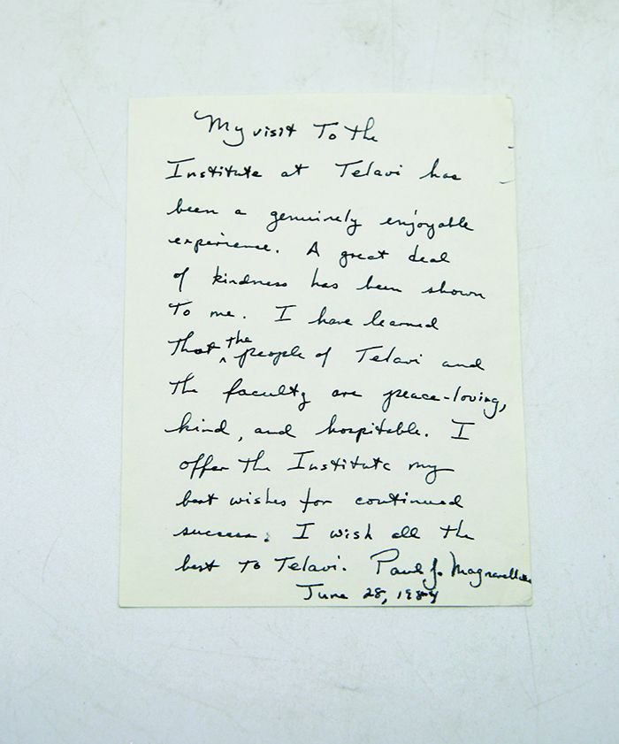 პროფესორ მაგნარელას მიერ 1984 წელს 28 ივნისს გიორგი ჯავახიშვილისთვის გამოგზავნილი წერილი