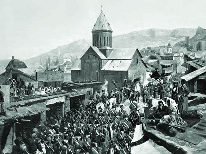 რუსეთის ჯარის შესვლა თბილისში 1799 წელს (ფრანც რუბო, 1856-1928 წწ.)