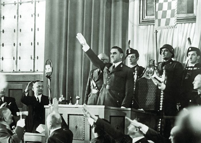 ანტე პაველიჩი `ხორვატიის დამოუკიდებელი სახელმწიფოს~ პარლამენტში (1942 წლის თებერვალი)